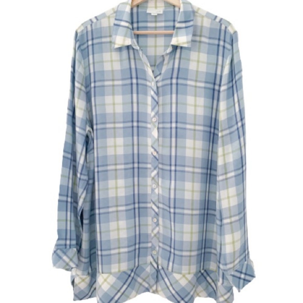 J. JILL PLAID PEPLUM BUTTON-DOWN TUNIC